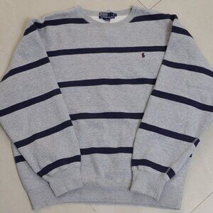 Vintage Polo Ralph Lauren Striped Crewneck Sweatshirt Grey Navy size Large